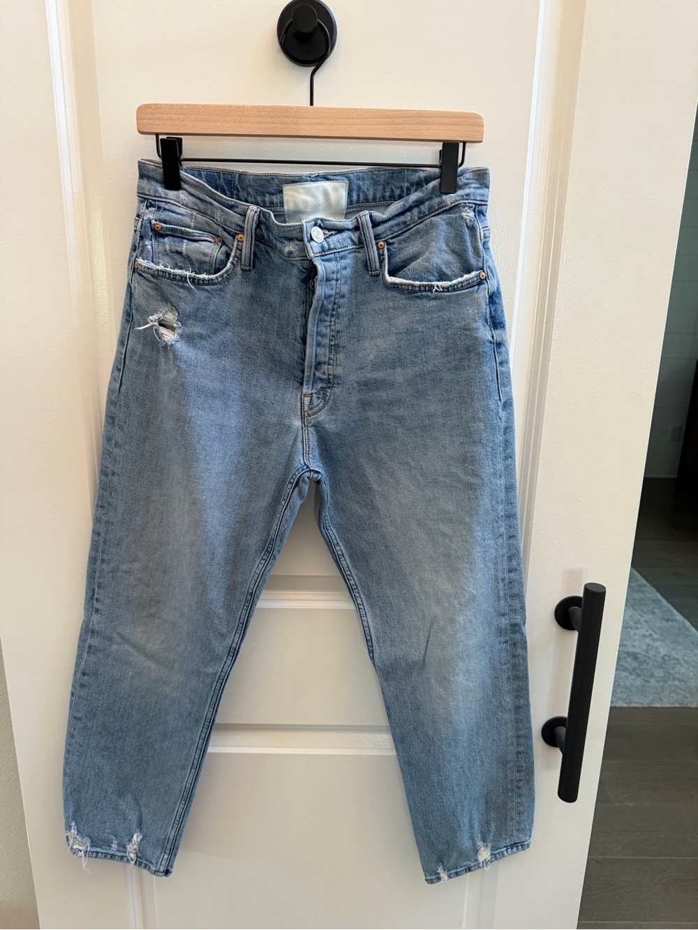 MOTHER Light Blue Cropped Distressed Women’s Jeans